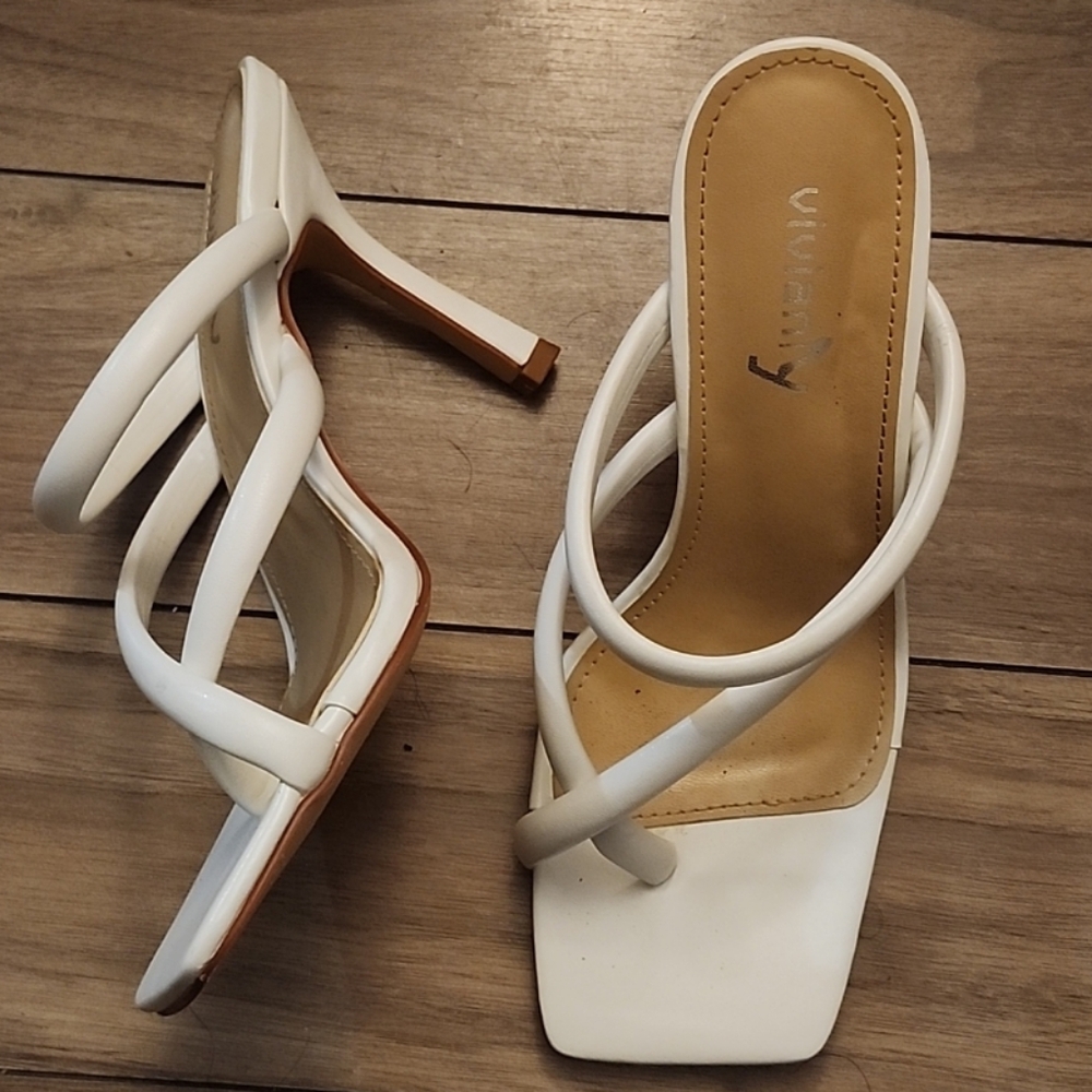 SIZE 8 SANDALS HEELS Open Toe- White - Picture 1 of 5